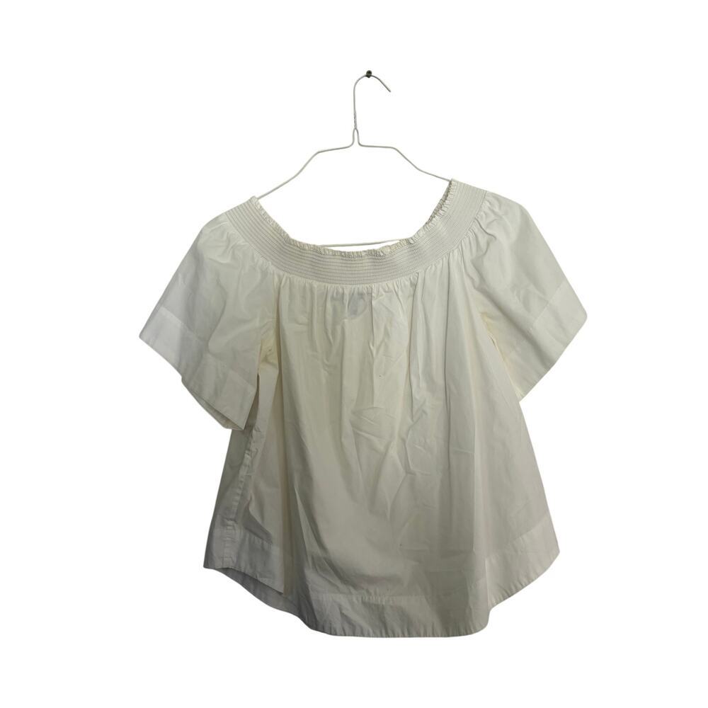 J.Crew Shirt Blouse Top Off The Shoulder Cotton Poplin White Size 12